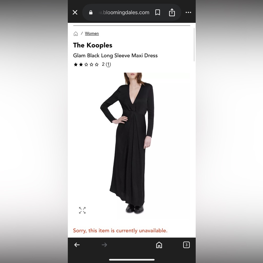 The Kooples Women’s 2 Glam Black Long Sleeve Maxi Dress $385 V-Neck 100% Viscose